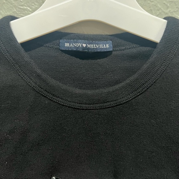 Brandy Melville Black Long Sleeve Top Embroidered Butterfly 100% Cotton OS - Picture 2 of 3